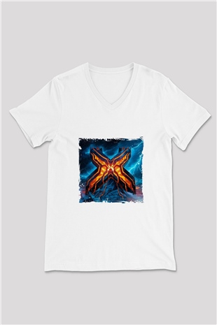 Excision Baskılı Beyaz V Yaka Unisex Tişört