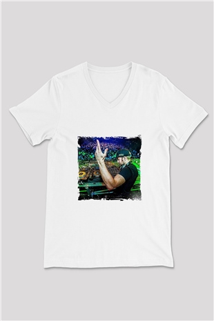 Excision Baskılı Beyaz V Yaka Unisex Tişört