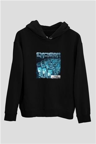 Excision Baskılı Unisex Siyah Hoodie