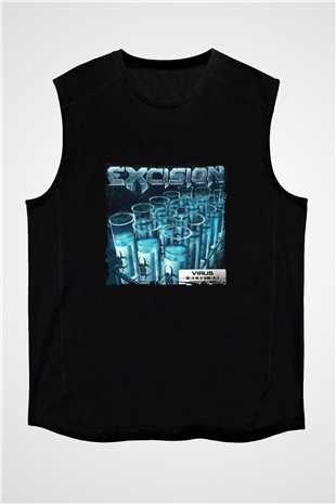 Excision Baskılı Unisex Siyah Kolsuz Tişört
