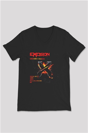 Excision Siyah Unisex V Yaka Tişört T-Shirt