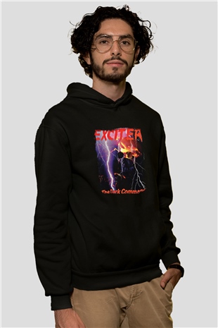 Exciter Baskılı Unisex Siyah Hoodie