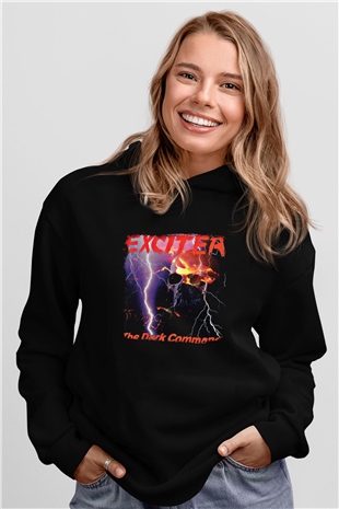 Exciter Baskılı Unisex Siyah Hoodie