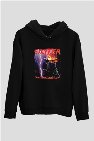 Exciter Baskılı Unisex Siyah Hoodie