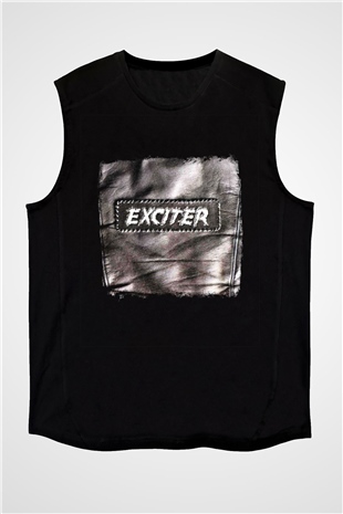 Exciter Baskılı Unisex Siyah Kolsuz Tişört