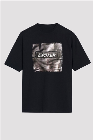 Exciter Baskılı Unisex Siyah Oversize Tişört