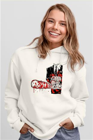 Exhumed Baskılı Beyaz Unisex Kapüşonlu Sweatshirt