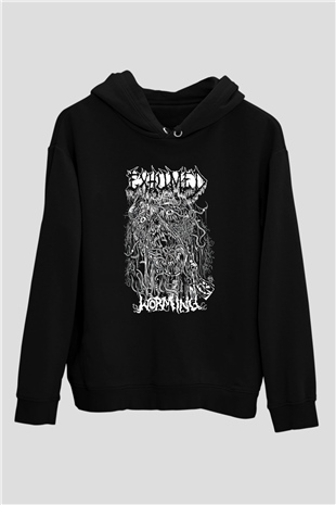 Exhumed Baskılı Unisex Siyah Kapüşonlu Sweatshirt