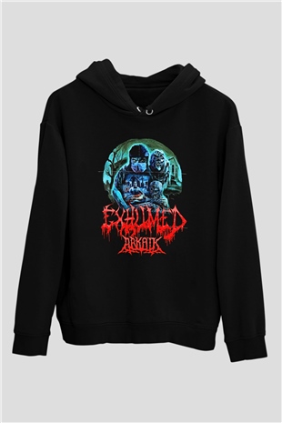 Exhumed Baskılı Unisex Siyah Kapüşonlu Sweatshirt