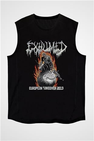 Exhumed Baskılı Unisex Siyah Kolsuz Tişört - Tshirt