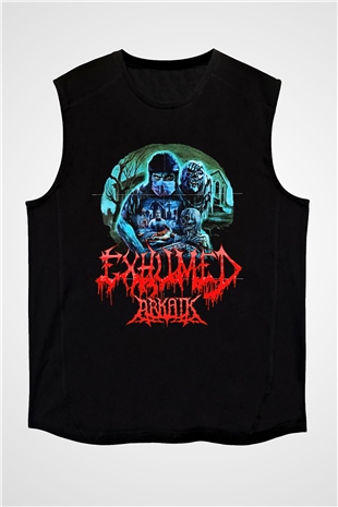 Exhumed Baskılı Unisex Siyah Kolsuz Tişört - Tshirt