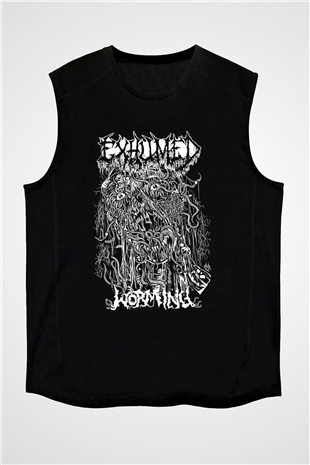 Exhumed Baskılı Unisex Siyah Kolsuz Tişört - Tshirt