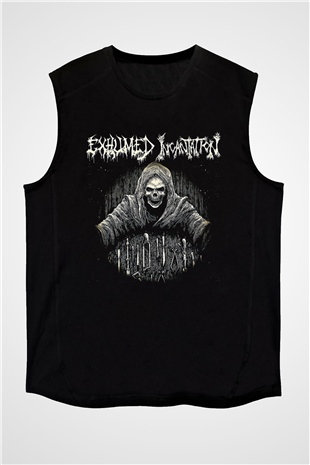 Exhumed Baskılı Unisex Siyah Kolsuz Tişört - Tshirt