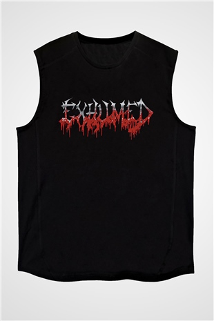 Exhumed Baskılı Unisex Siyah Kolsuz Tişört - Tshirt