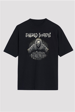 Exhumed Baskılı Unisex Siyah Oversize Tişört - Tshirt
