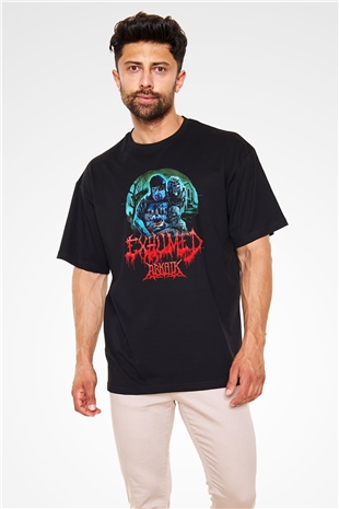 Exhumed Baskılı Unisex Siyah Oversize Tişört - Tshirt