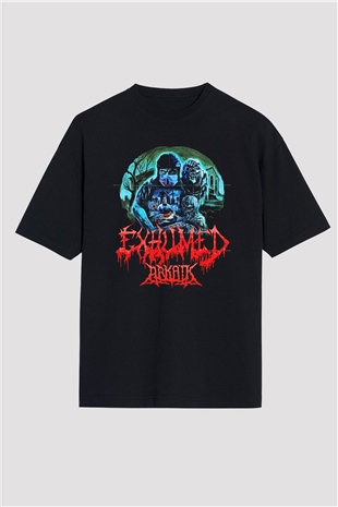 Exhumed Baskılı Unisex Siyah Oversize Tişört - Tshirt