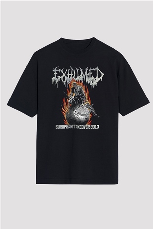 Exhumed Baskılı Unisex Siyah Oversize Tişört - Tshirt