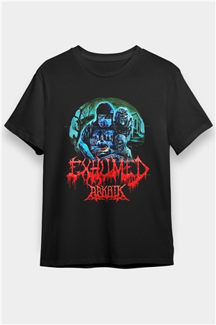 Exhumed Baskılı Unisex Siyah Tişört - Tshirt