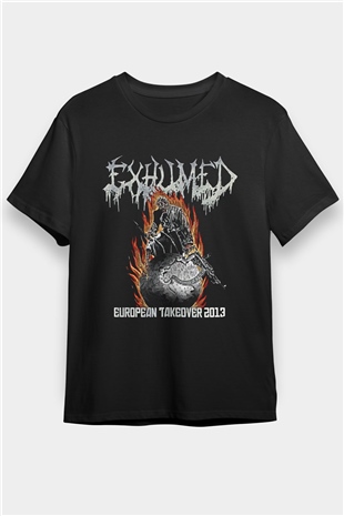 Exhumed Baskılı Unisex Siyah Tişört - Tshirt
