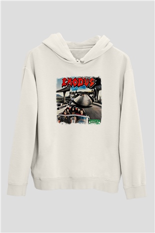 Exodus Baskılı Unisex Beyaz Hoodie
