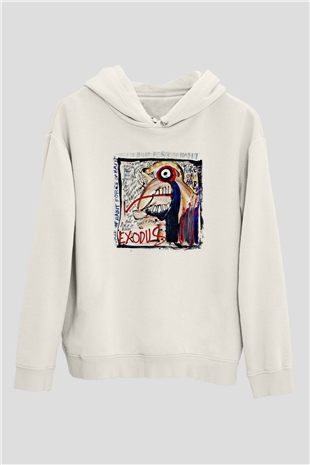 Exodus Baskılı Unisex Beyaz Hoodie