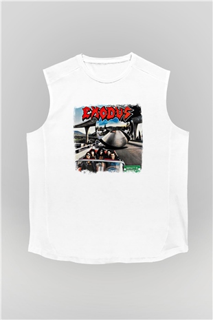 Exodus Baskılı Unisex Beyaz Kolsuz Tişört