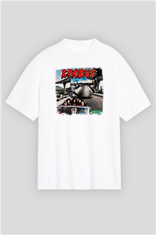 Exodus Baskılı Unisex Beyaz Oversize Tişört