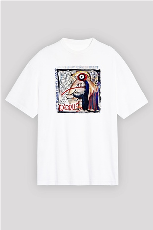 Exodus Baskılı Unisex Beyaz Oversize Tişört