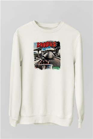Exodus Baskılı Unisex Beyaz Sweatshirt