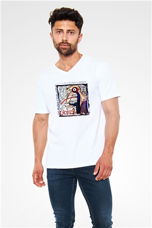 Exodus Baskılı Unisex Beyaz V Yaka Tişört