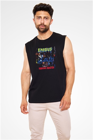 Exodus Baskılı Unisex Siyah Kolsuz Tişört