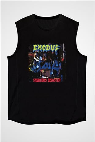 Exodus Baskılı Unisex Siyah Kolsuz Tişört