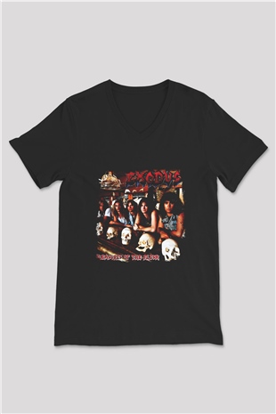 Exodus Baskılı Unisex Siyah V Yaka Tişört