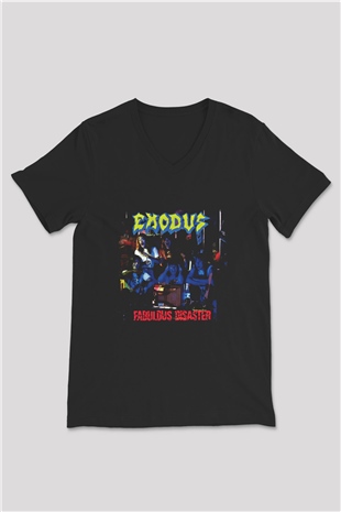Exodus Baskılı Unisex Siyah V Yaka Tişört