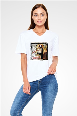 Exodus Beyaz Unisex V Yaka Tişört T-Shirt