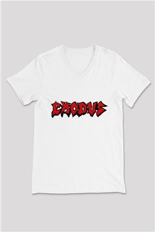 Exodus Beyaz Unisex V Yaka Tişört T-Shirt