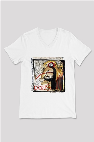 Exodus Beyaz Unisex V Yaka Tişört T-Shirt