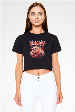 Exodus Siyah Crop Top Tişört