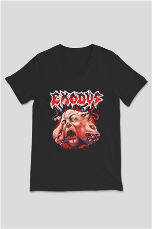 Exodus Siyah Unisex V Yaka Tişört T-Shirt
