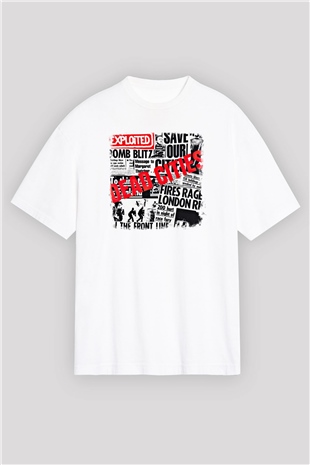 Exploited Baskılı Unisex Beyaz Oversize Tişört