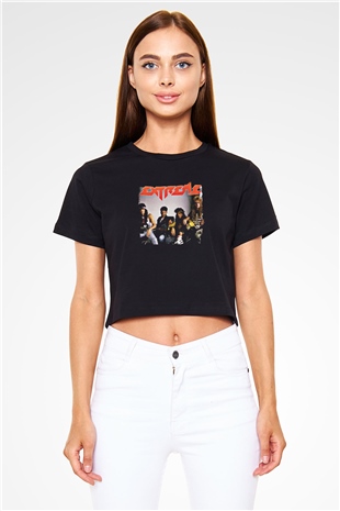 Extreme Baskılı Unisex Siyah Crop Top Tişört