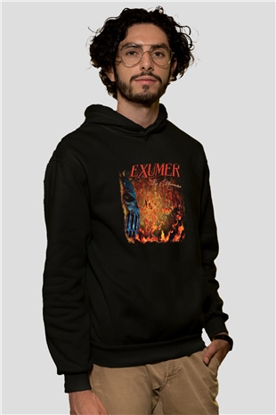 Exumer Baskılı Unisex Siyah Hoodie