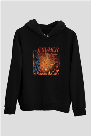 Exumer Baskılı Unisex Siyah Hoodie
