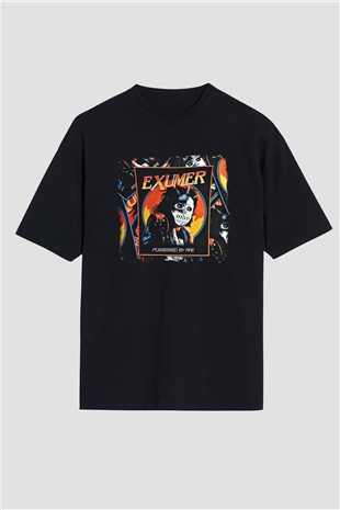 Exumer Baskılı Unisex Siyah Oversize Tişört