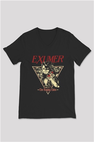 Exumer Siyah Unisex V Yaka Tişört