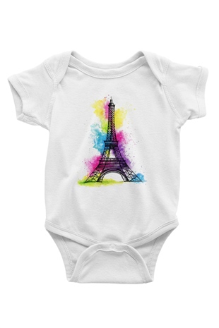 Eyfel Kulesi Baskılı Beyaz Unisex Bebek Body - Zıbın