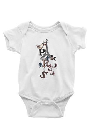 Eyfel Kulesi Baskılı Beyaz Unisex Bebek Body - Zıbın