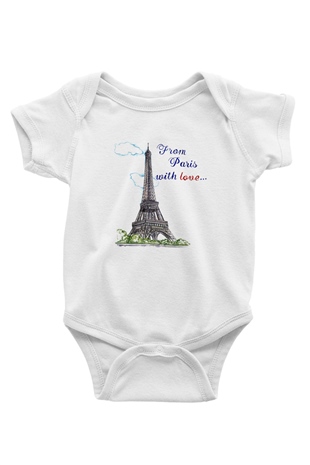 Eyfel Kulesi Baskılı Beyaz Unisex Bebek Body - Zıbın
