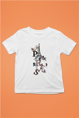 Eyfel Kulesi Baskılı Beyaz Unisex Çocuk Tişört